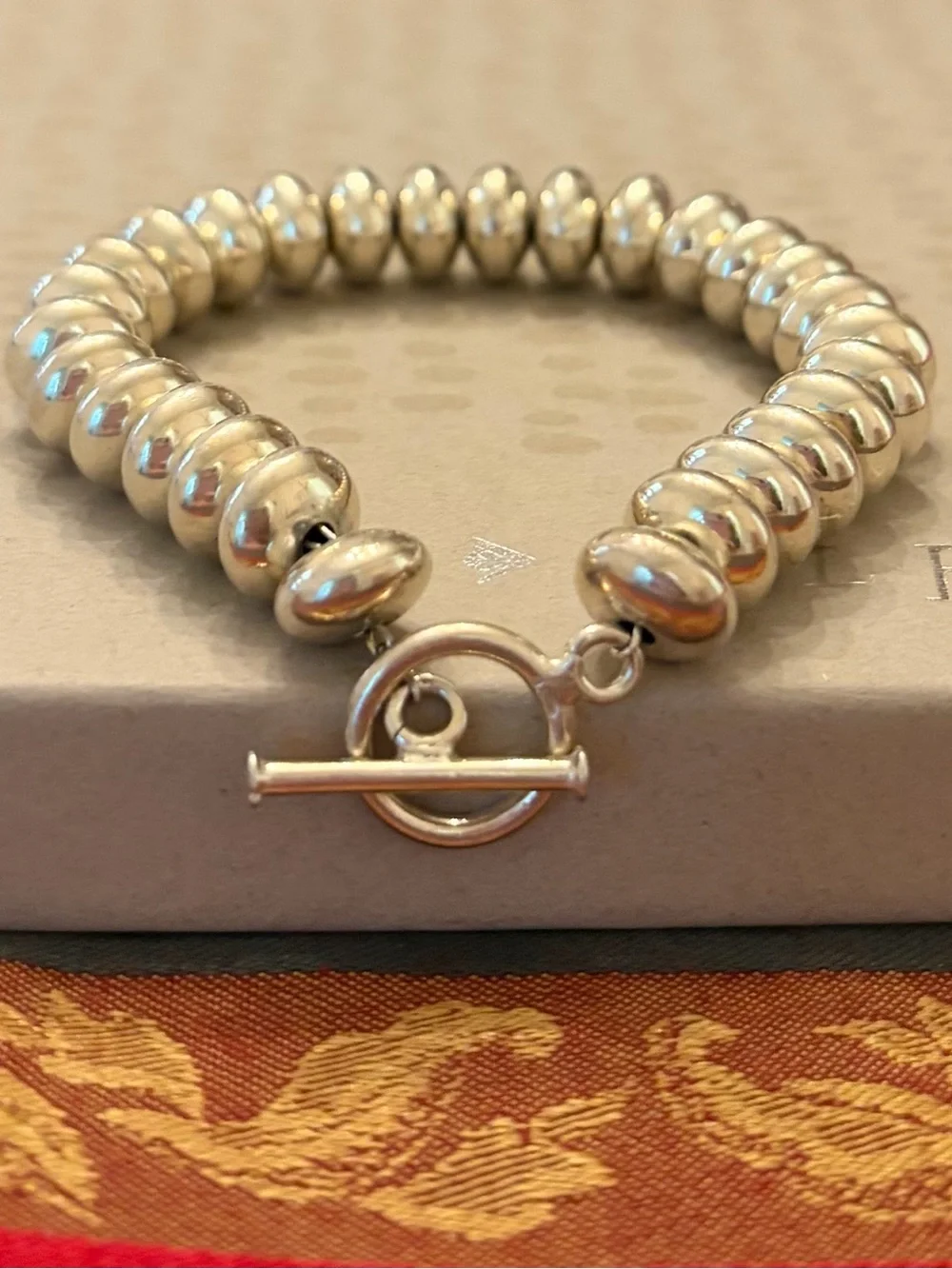Rare Vintage Silpada Sterling Silver Oval Bead Toggle Clasp Bracelet B0626